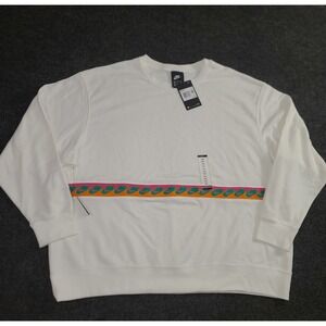 Nike Women's Loose Fit Sweatshirt 2X White Multicolor Swoosh Stripe NWT $80 MSRP